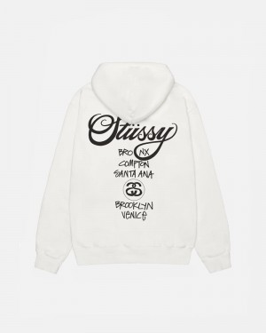 White Stüssy World Tour Pigment Dyed Hoodie | USA TMZBVE384