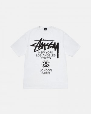 White Stüssy World Tour T-Shirts | USA YKDMSQ176