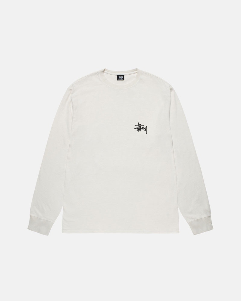 Beige Stüssy Basic LS Pigment Dyed T-Shirts | USA VMPFNQ541