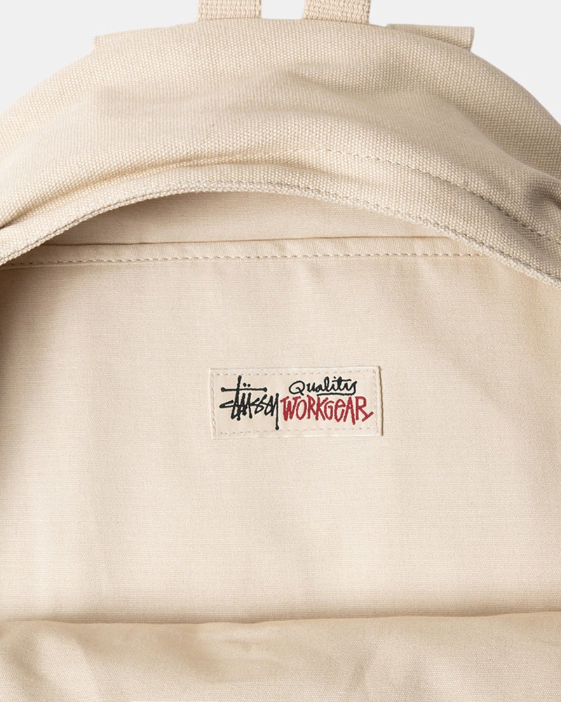 Beige Stüssy Canvas Backpack | USA PEIGQZ370