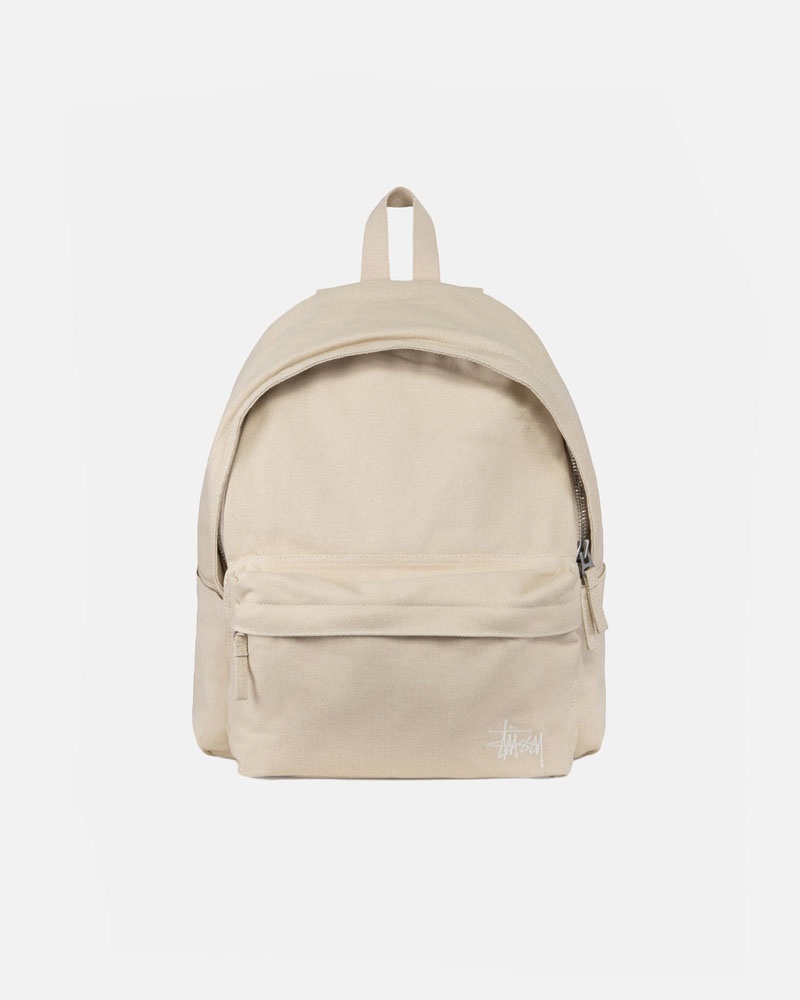 Beige Stüssy Canvas Backpack | USA PEIGQZ370