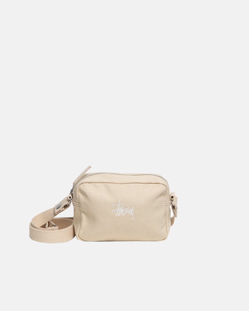 Beige Stüssy Canvas Side Pouch Crossbody Bags | USA NTUPLD024