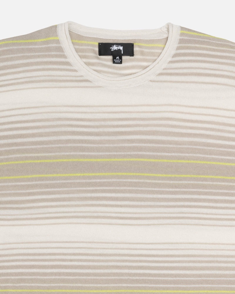 Beige Stüssy Horizontal Stripe Sweater | USA FVOPHK068