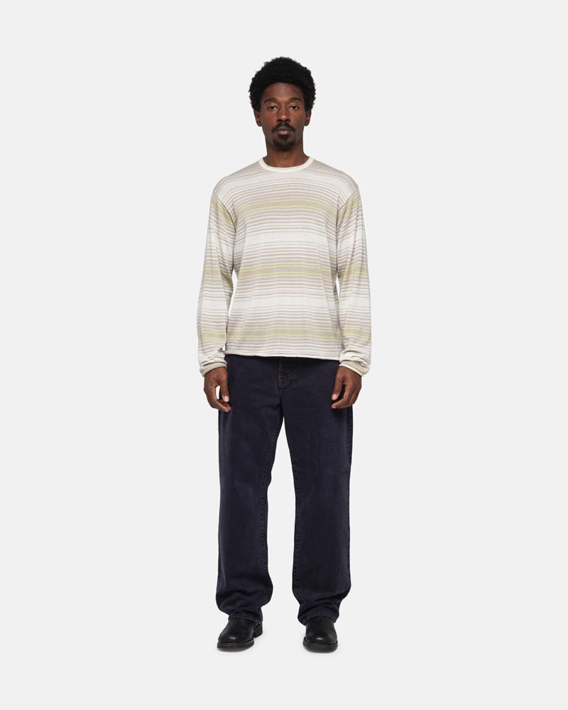 Beige Stüssy Horizontal Stripe Sweater | USA FVOPHK068