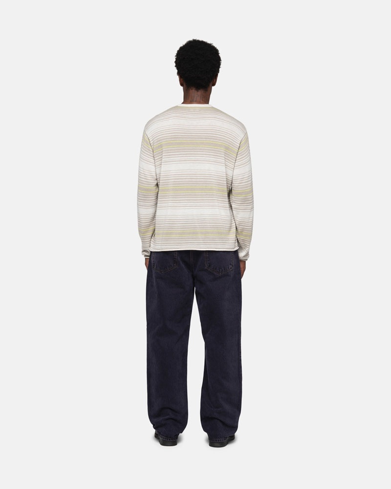 Beige Stüssy Horizontal Stripe Sweater | USA FVOPHK068