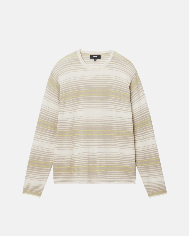 Beige Stüssy Horizontal Stripe Sweater | USA FVOPHK068