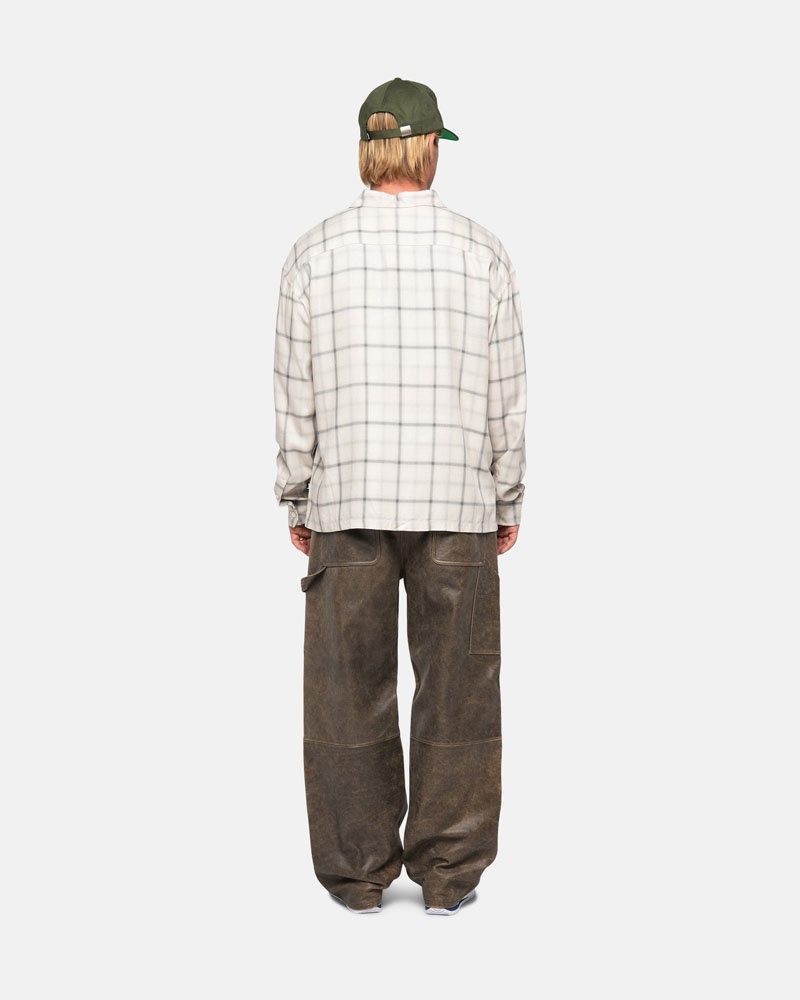 Beige Stüssy Shadow Plaid Rayon Shirts | USA HQIMCB246