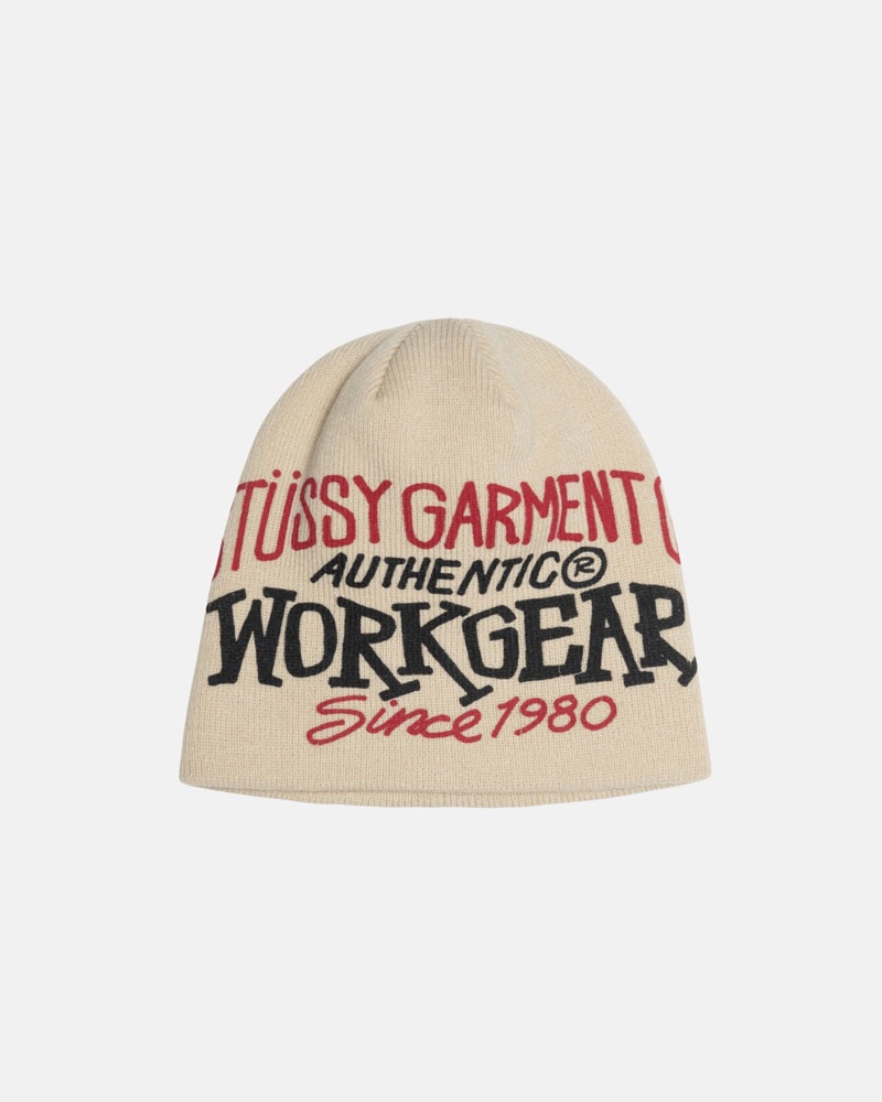 Beige Stüssy Skullcap Workgear Print Beanie | USA JASNXL682