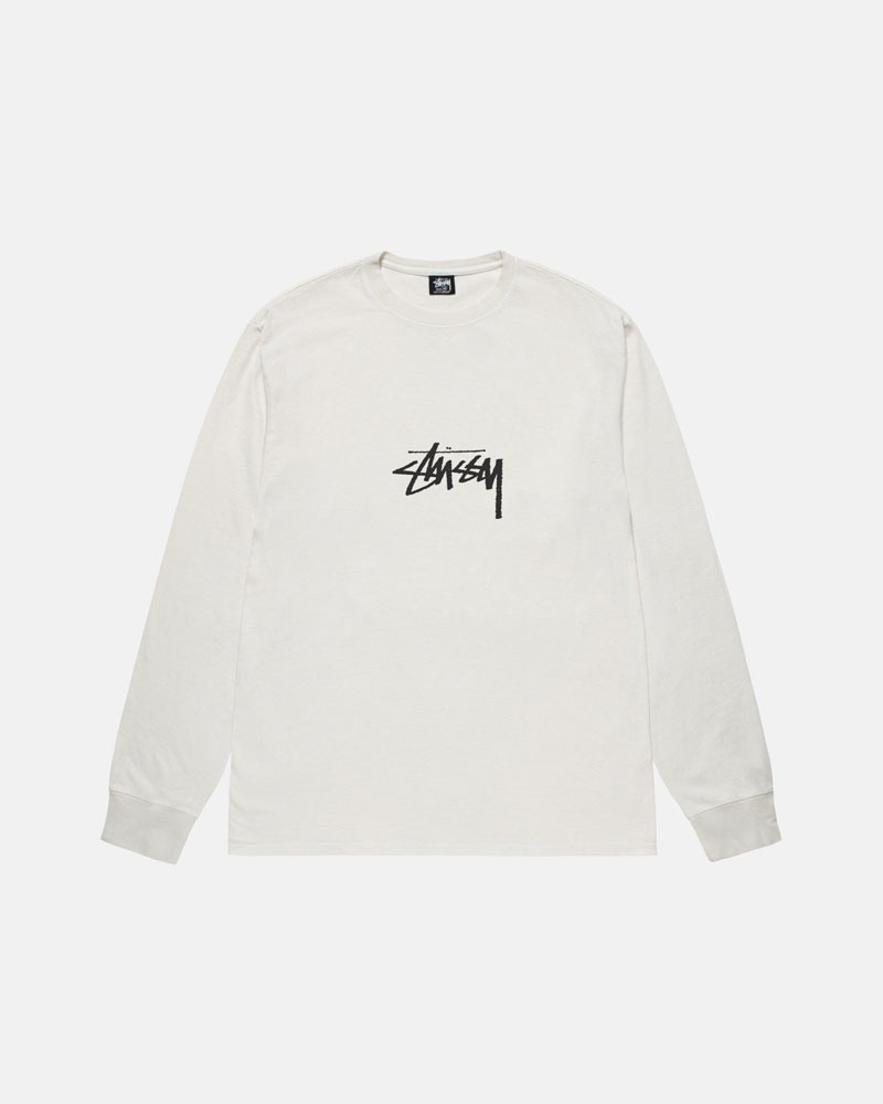 Beige Stüssy Small Stock LS Pigment Dyed T-Shirts | USA BUPEJH312