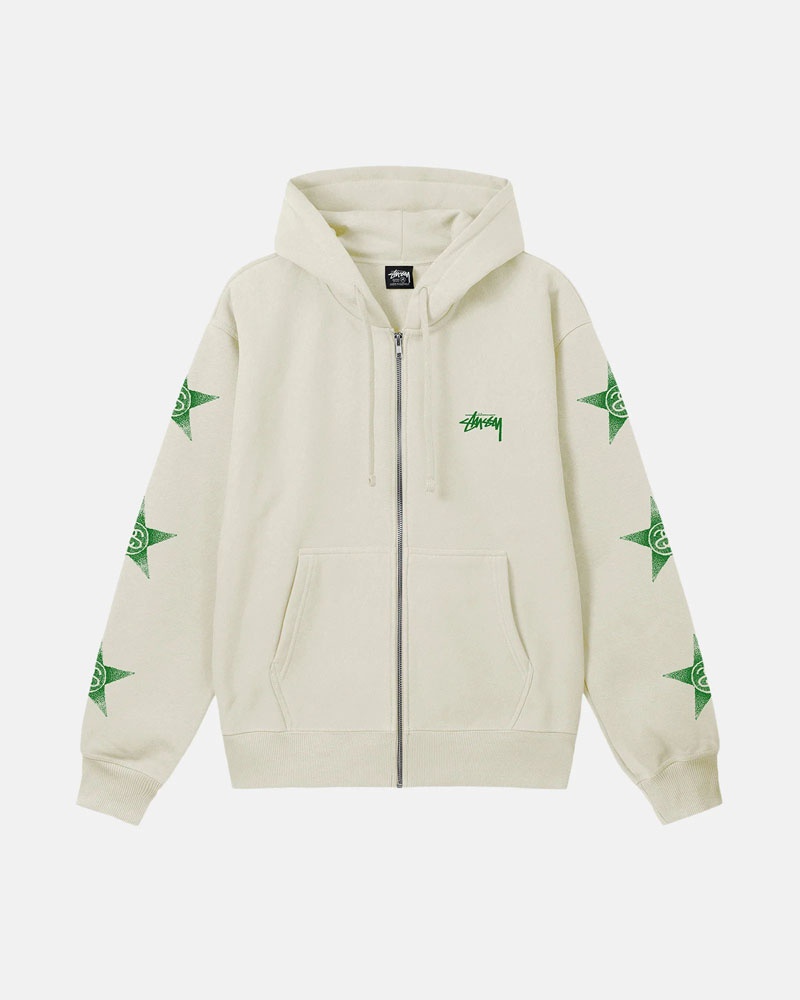 Beige Stüssy Stars Zip Hoodie | USA PFEOHJ138