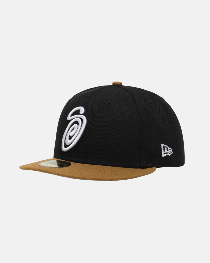 Black Gold Stüssy New Era 59Fifty Curly S Caps | USA IAORZX457