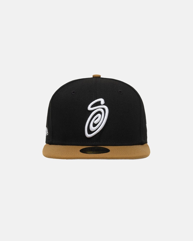 Black Gold Stüssy New Era 59Fifty Curly S Caps | USA IAORZX457