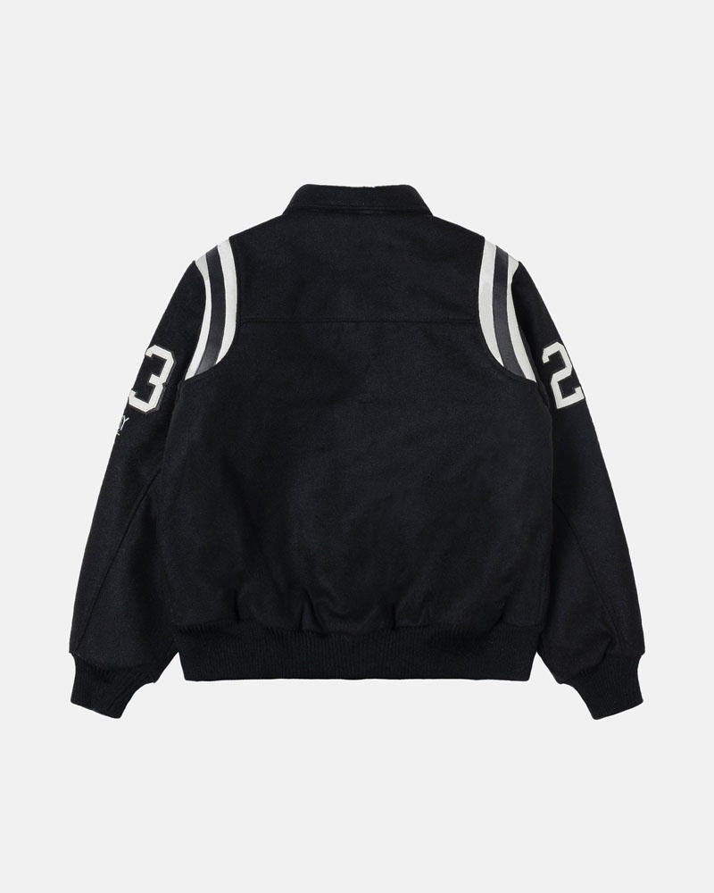 Black Stüssy 80 Wool Varsity Jacket | USA ENQYIB365