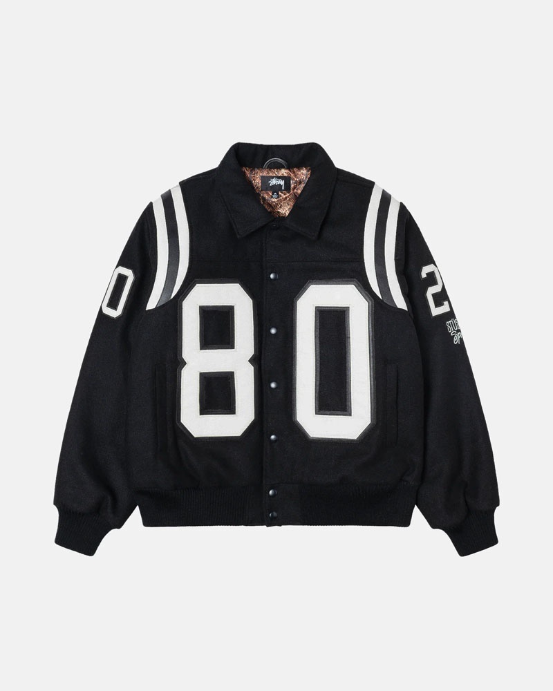 Black Stüssy 80 Wool Varsity Jacket | USA ENQYIB365