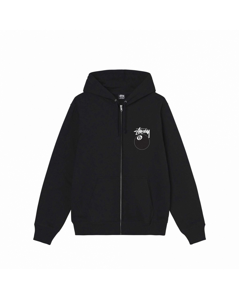 Black Stüssy 8 Ball Zip Hoodie | USA EZJKBR320