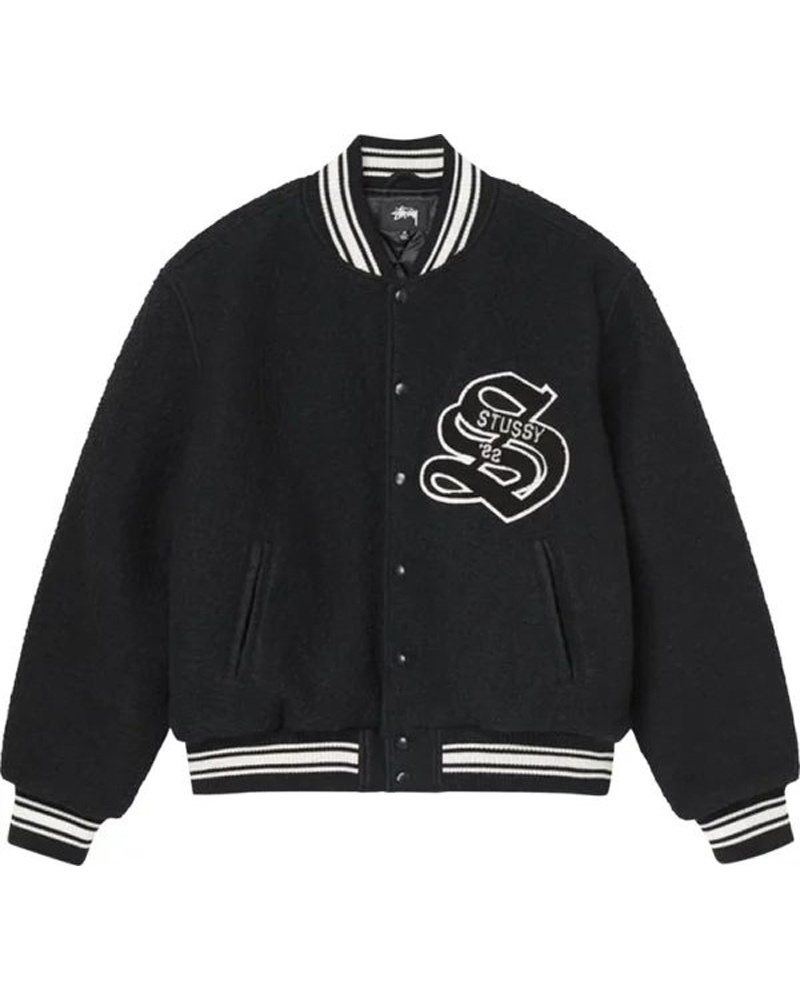 Black Stüssy Aesthetic Varsity Jacket | USA IEPLON436