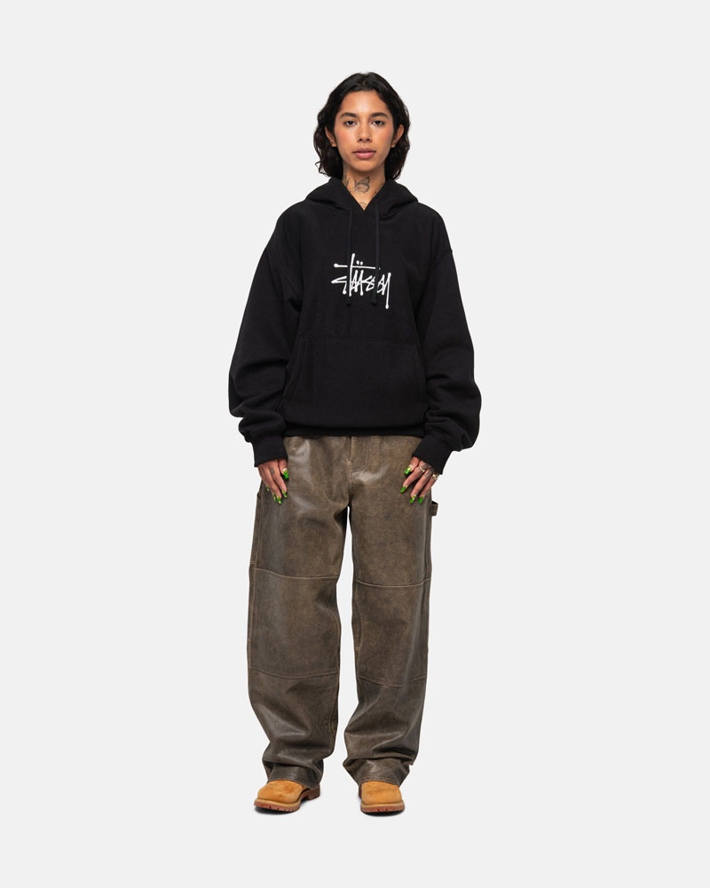 Black Stüssy Basic Applique Hoodie | USA PWSNVH482