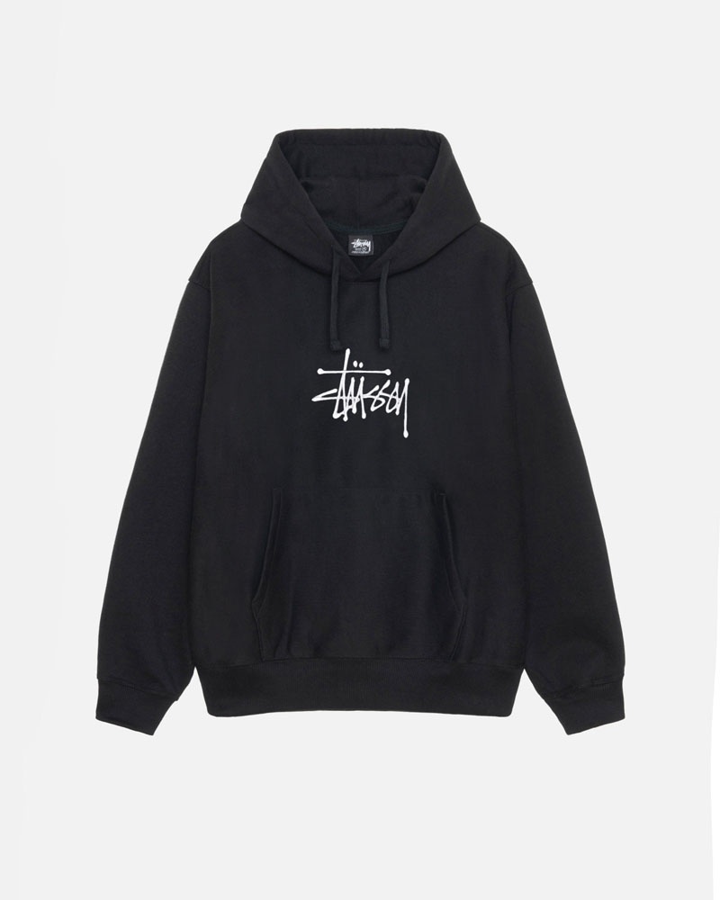 Black Stüssy Basic Applique Hoodie | USA PWSNVH482