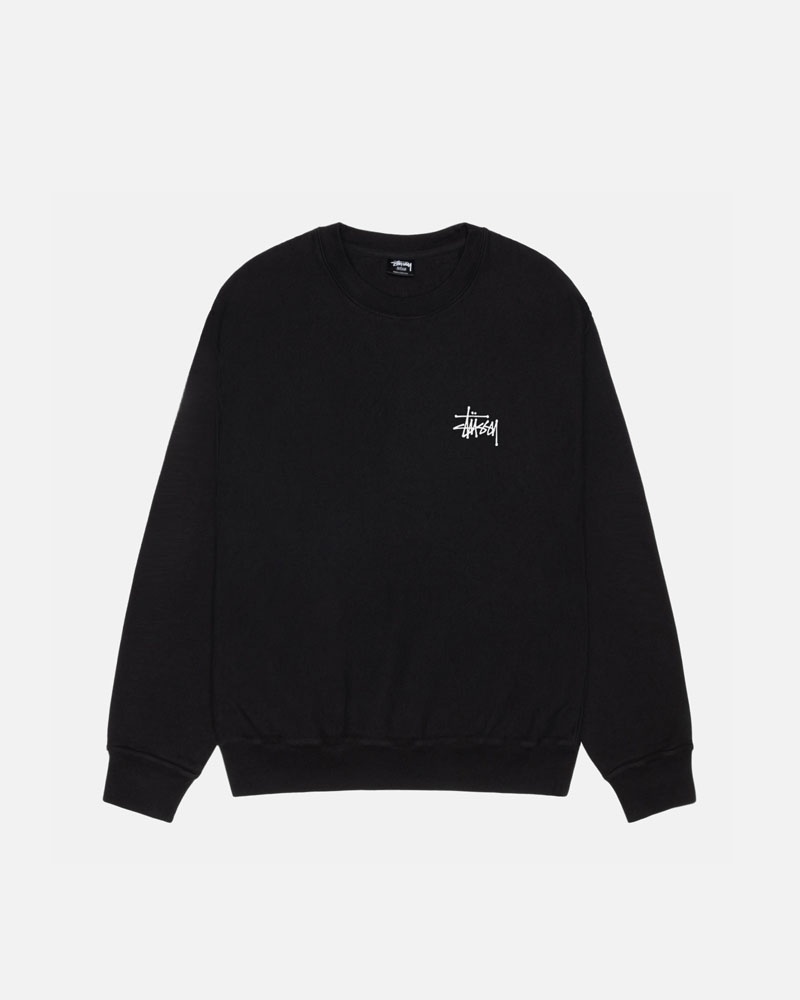 Black Stüssy Basic Crew Pigment Dyed Sweatshirt | USA RNYWGE860