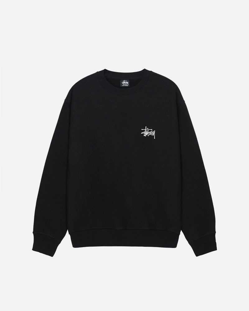 Black Stüssy Basic Crew Sweatshirt | USA DTWELJ294