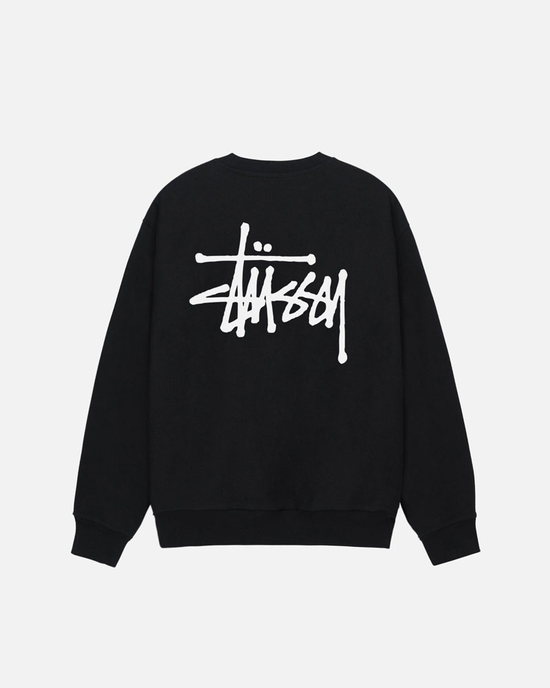 Black Stüssy Basic Crew Sweatshirt | USA DTWELJ294