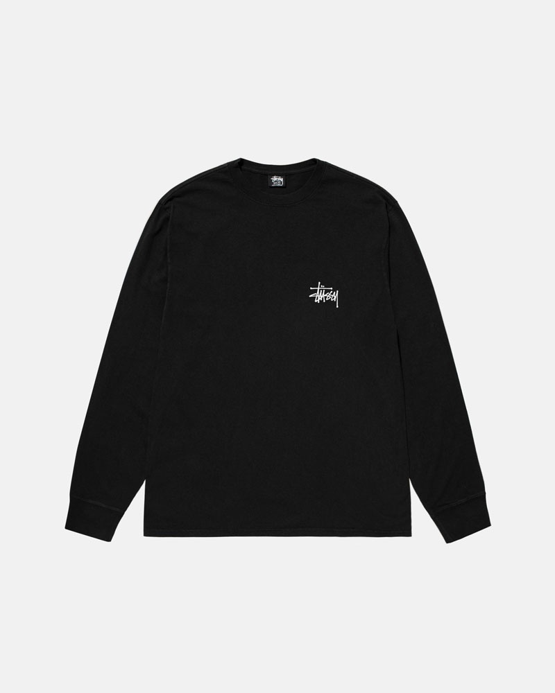 Black Stüssy Basic LS Pigment Dyed T-Shirts | USA CVXEUA028