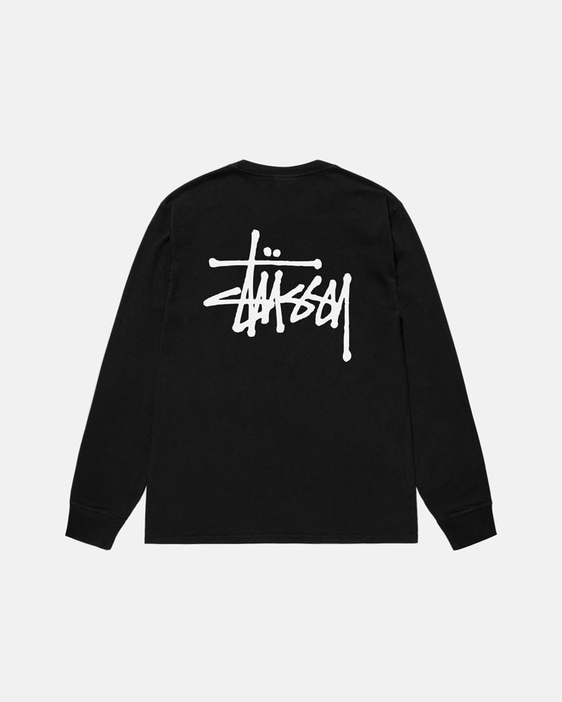 Black Stüssy Basic LS Pigment Dyed T-Shirts | USA CVXEUA028