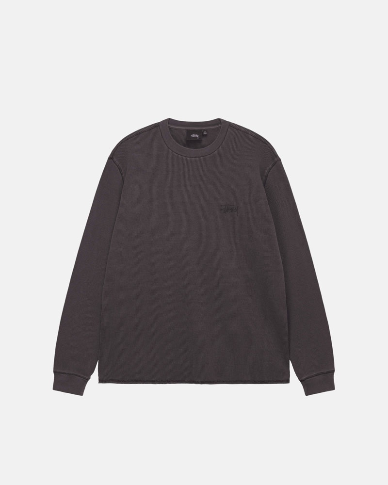 Black Stüssy Basic Stock LS Thermal Sweater | USA ZMDHUX574