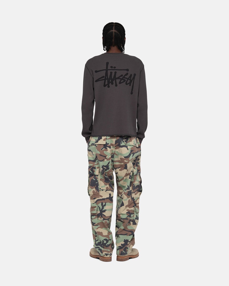 Black Stüssy Basic Stock LS Thermal Sweater | USA ZMDHUX574