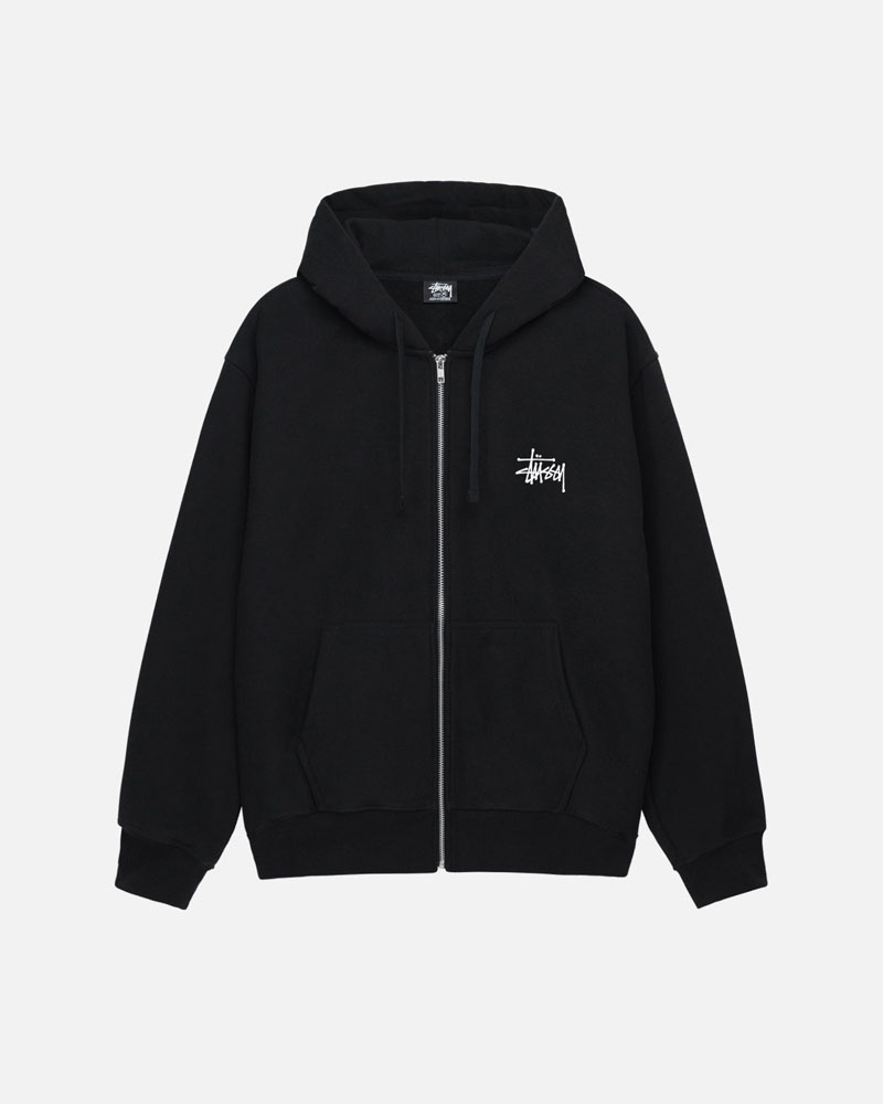 Black Stüssy Basic Zip Hoodie | USA HZOGBF712