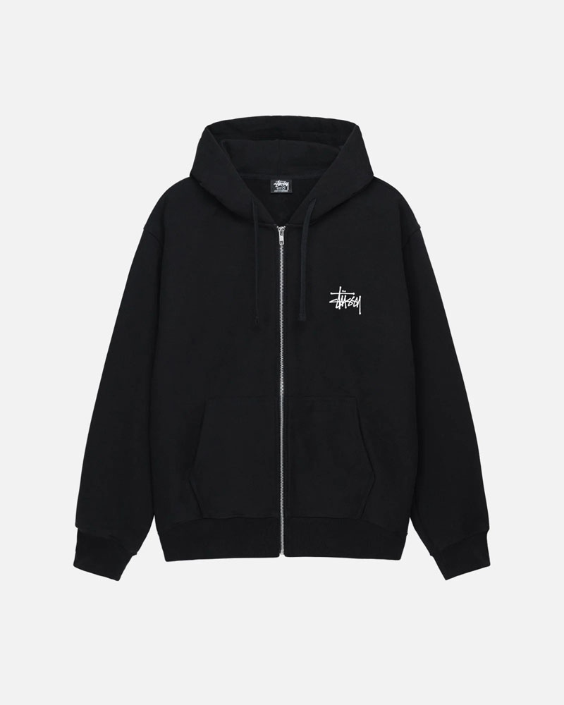 Black Stüssy Basic Zip Hoodie | USA QZWAUX693