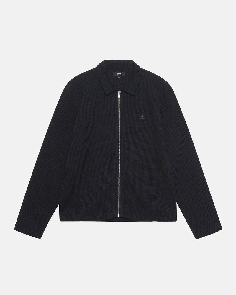 Black Stüssy Big Thermal Zip Shirts | USA MQVXWI539