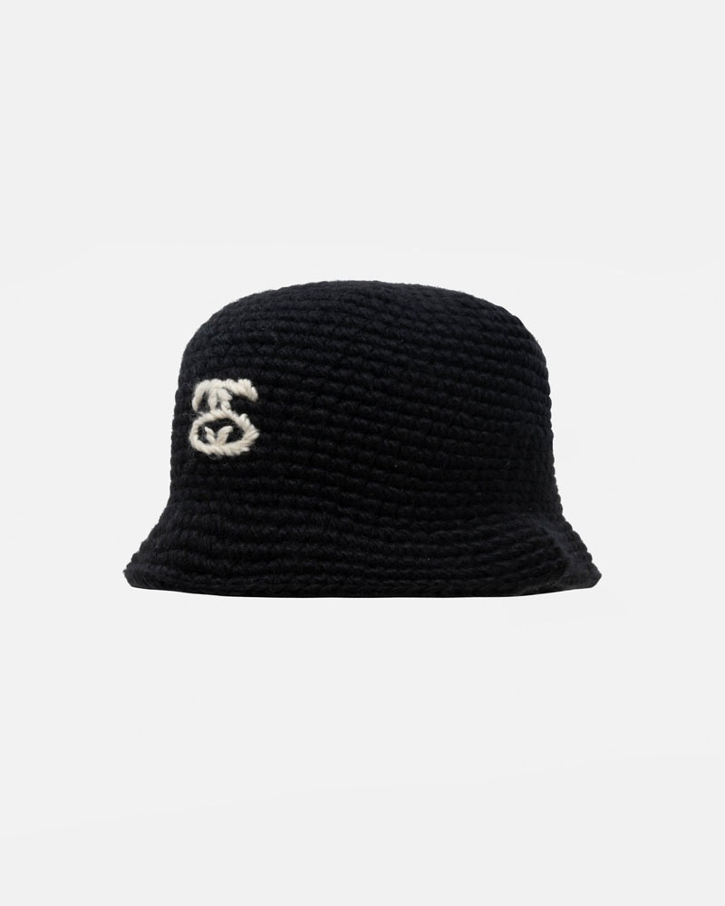 Black Stüssy Bucket SS Link Knit Hats | USA WVDRFA978