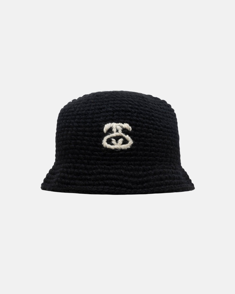 Black Stüssy Bucket SS Link Knit Hats | USA WVDRFA978