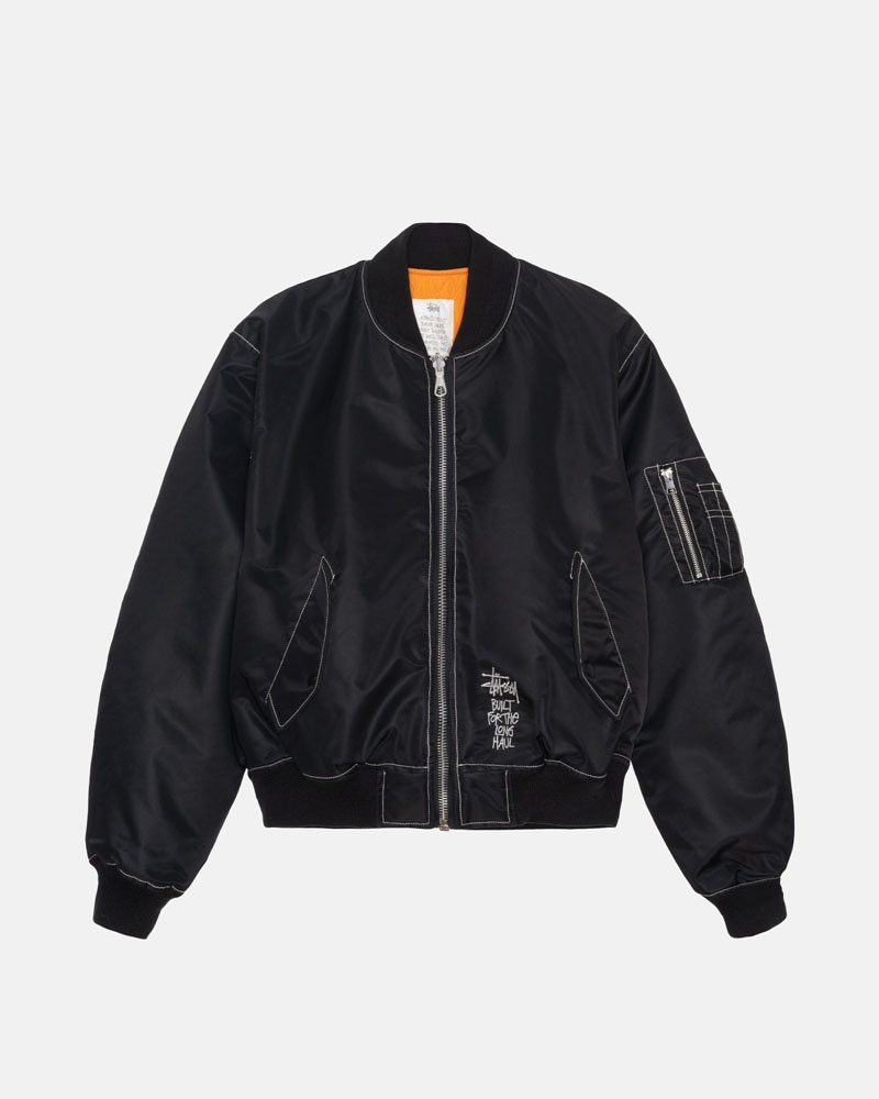 Black Stüssy Built Reversible Bomber Jacket | USA VAUDBW491