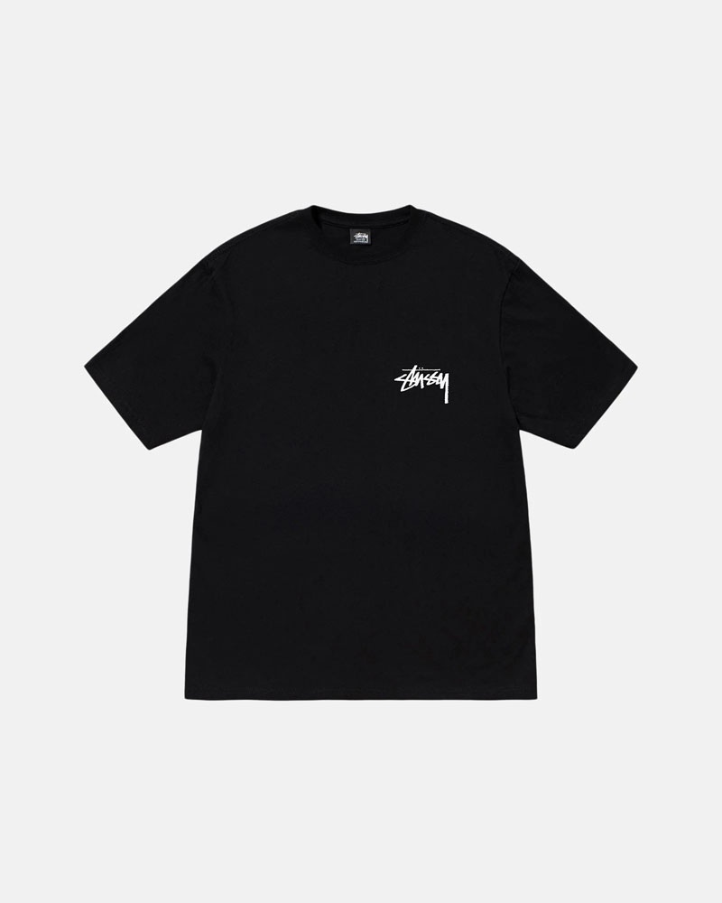 Black Stüssy Burning Stock T-Shirts | USA KZPFTA174