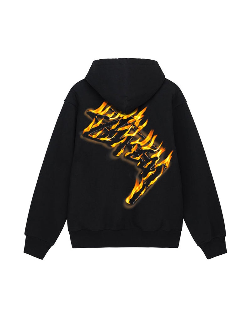 Black Stüssy Burning Stock Zip Hoodie | USA WAXMQN401