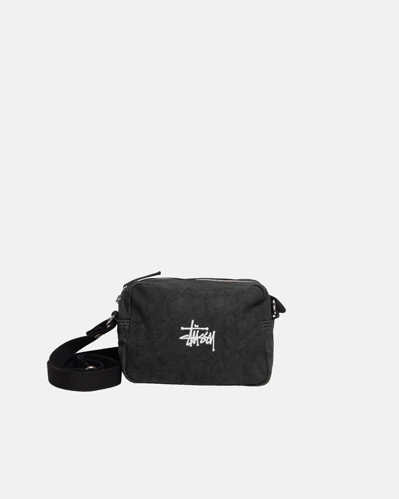 Black Stüssy Canvas Side Pouch Crossbody Bags | USA YMTPZJ395