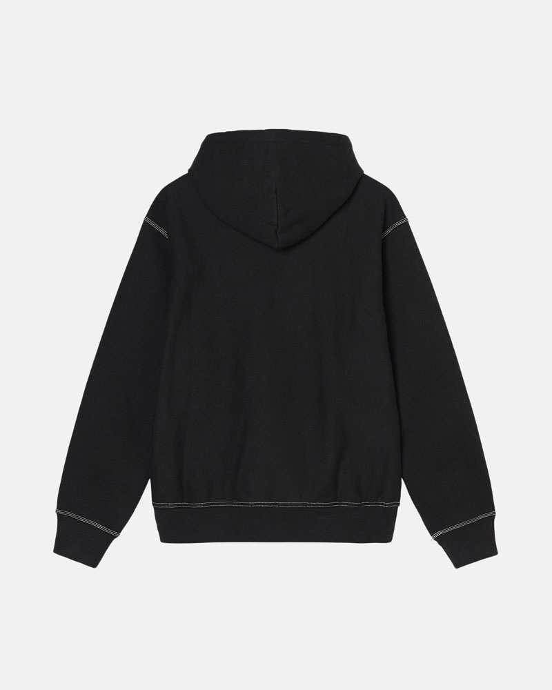 Black Stüssy Contrast Stitch Label Hoodie | USA QRZKST528