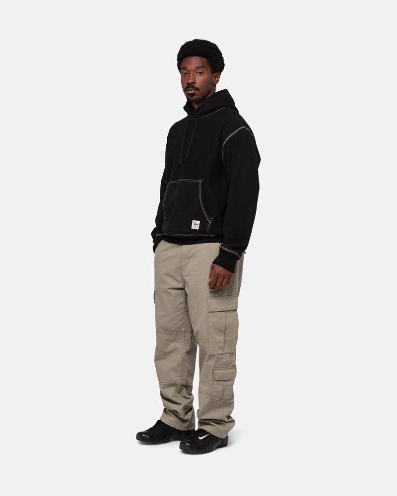 Black Stüssy Contrast Stitch Label Hoodie | USA QRZKST528