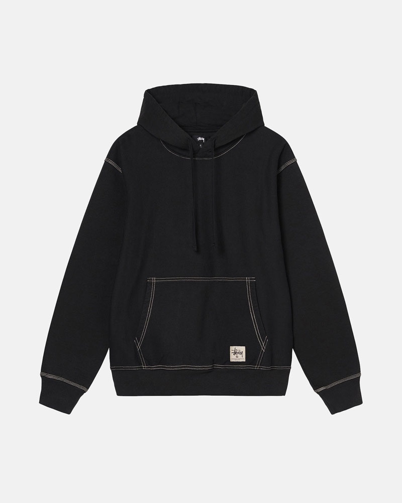 Black Stüssy Contrast Stitch Label Hoodie | USA QRZKST528