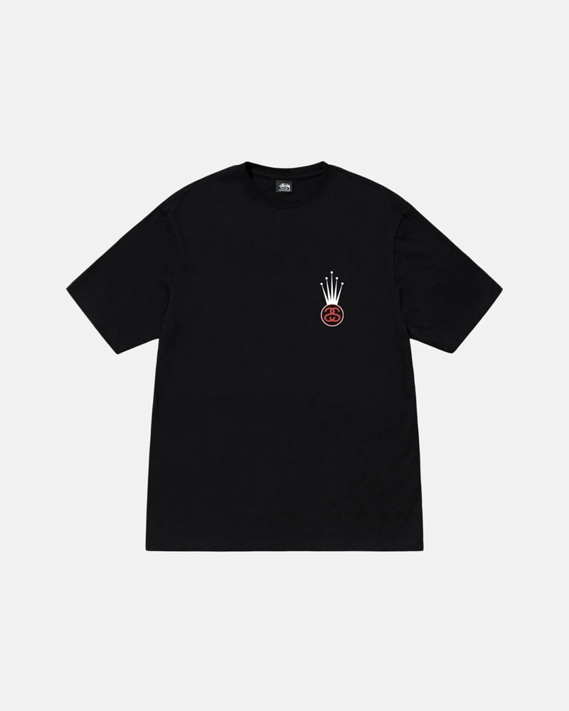 Black Stüssy Crown Link T-Shirts | USA XWOPQT194