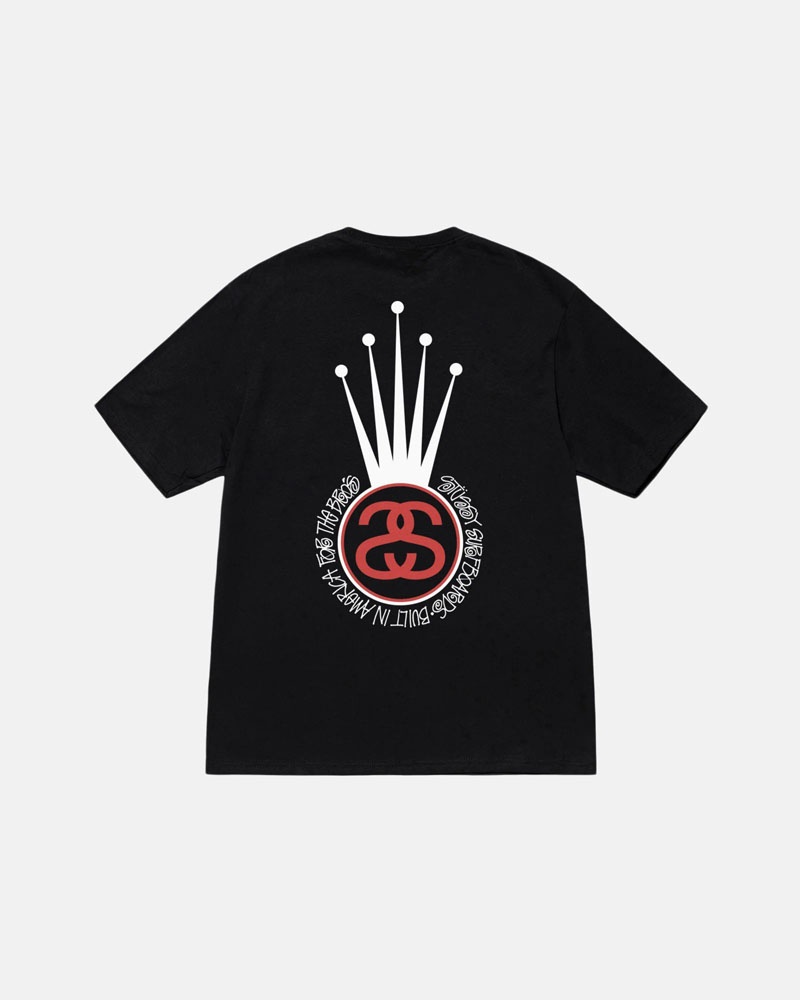 Black Stüssy Crown Link T-Shirts | USA XWOPQT194