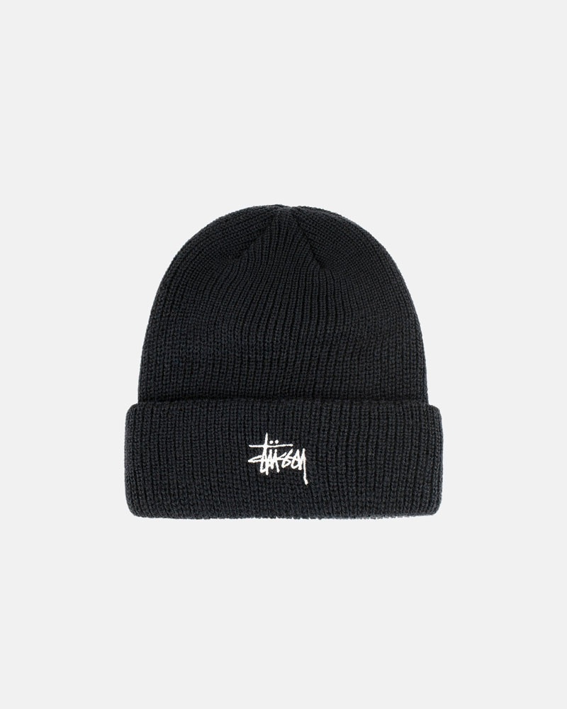 Black Stüssy Cuff Basic Beanie | USA CHYWKQ492