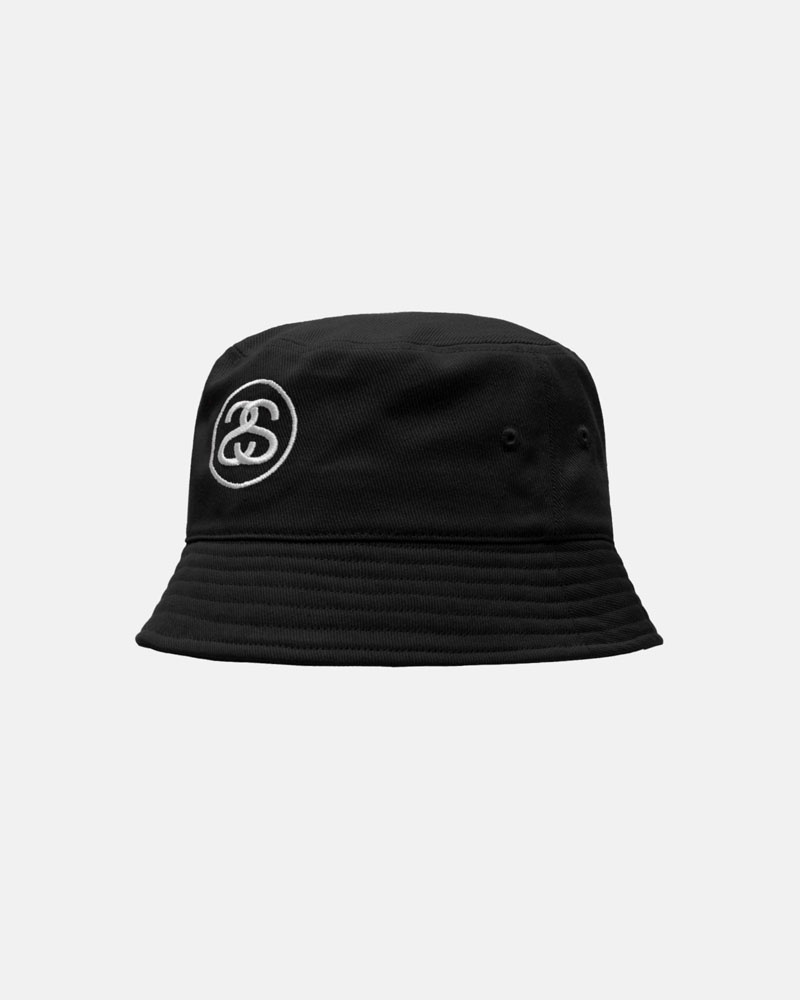 Black Stüssy Deep Bucket SS Link Hats | USA EAZWUY014