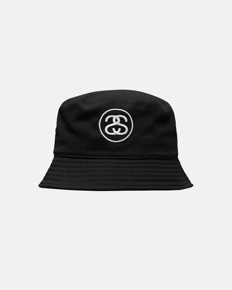 Black Stüssy Deep Bucket SS Link Hats | USA EAZWUY014