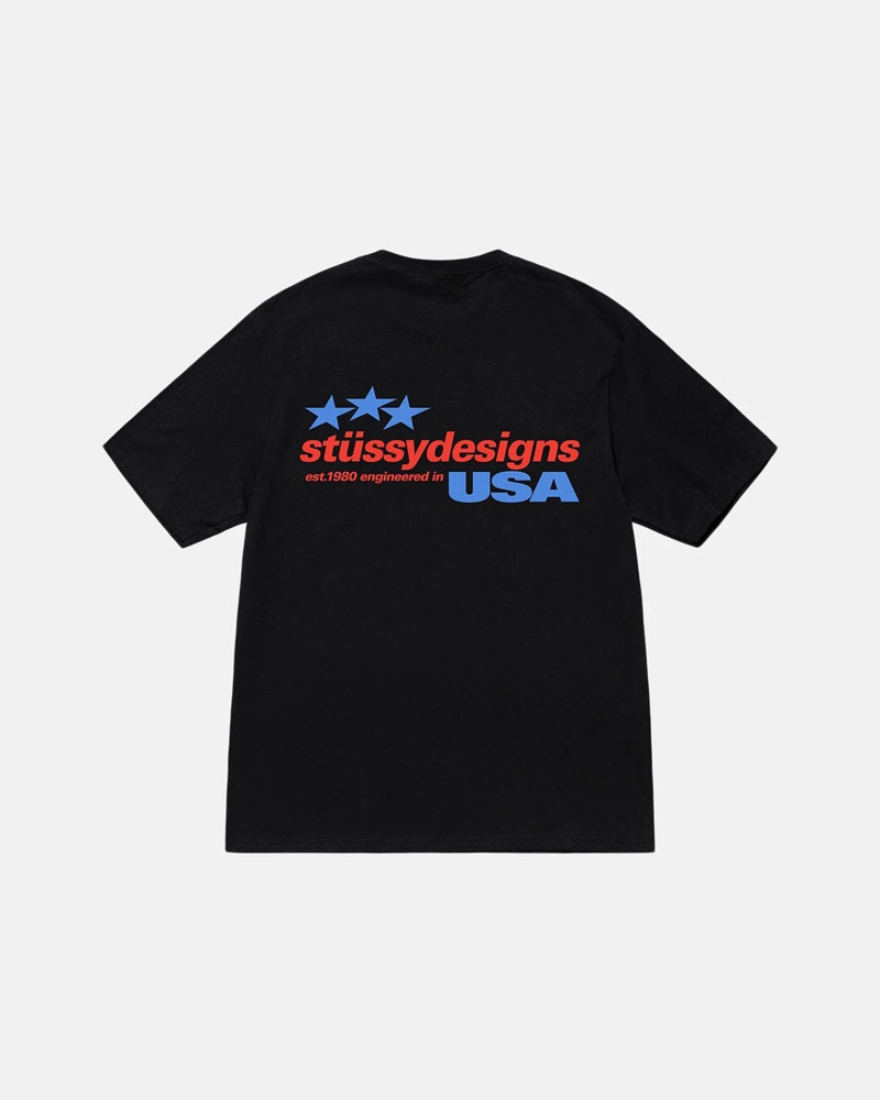 Black Stüssy Designs Usa T-Shirts | USA WCZOHQ216