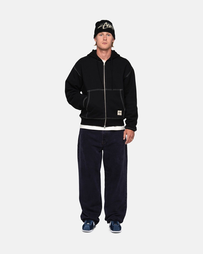 Black Stüssy Double Face Label Zip Hoodie | USA XLSJHQ572