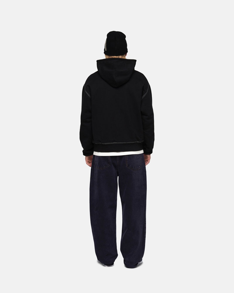 Black Stüssy Double Face Label Zip Hoodie | USA XLSJHQ572