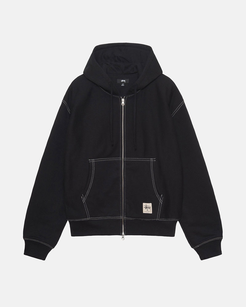 Black Stüssy Double Face Label Zip Hoodie | USA XLSJHQ572